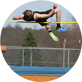 man jumping over high bar, reaching his goals