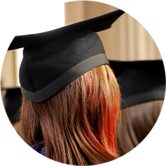 image of womans head at university graduation